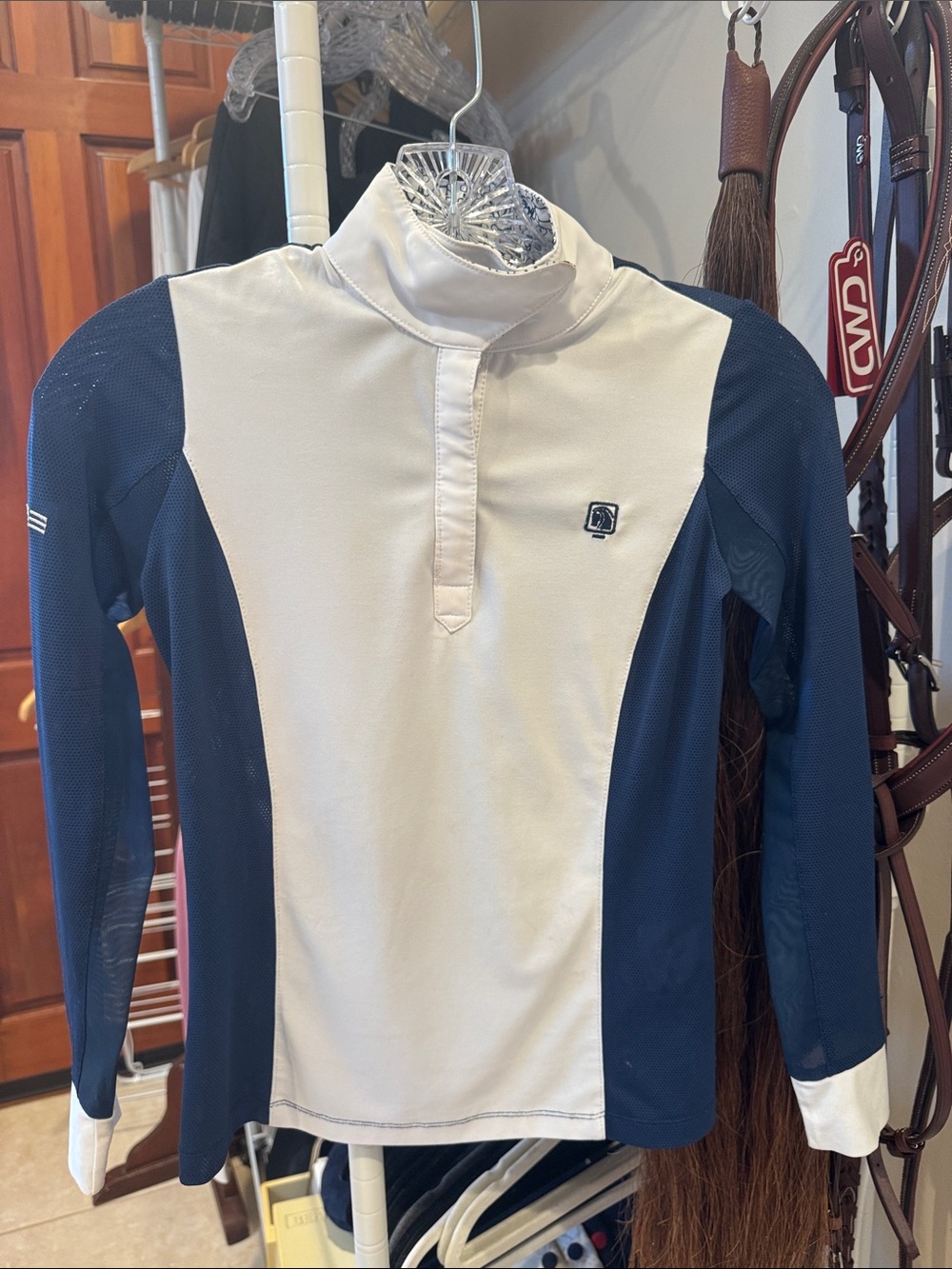 Romfh Navy and White Long-Sleeve Equestrian Show Top